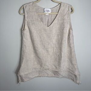 LA Fixsun Women's Sleeveless Tunic Blouse-Linen-Tan-Lagenlook-Medium
